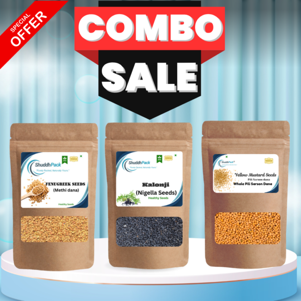 ShuddhPack Yellow Mustard Seeds, Kalonji (Nigella Seeds), Methi Dana (Fenugreek Seeds) – Premium Whole Spices Combo – 3 x 100g