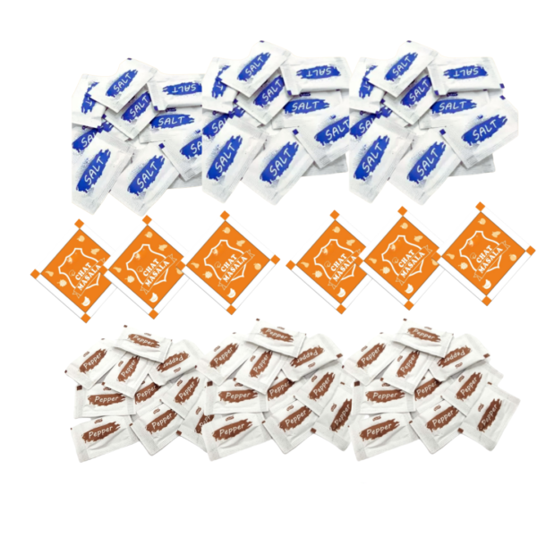 Salt Sachet 1g, Black Pepper Sachets & Chaat Masala Sachets Combo